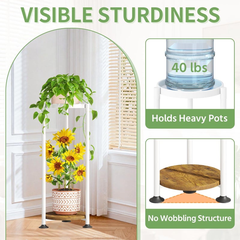 KMOTASUO 2 Tier Plant Stands Indoor, 30 Inch Tall Metal Corner Plant Stand, Modern Flower Shelf Pot Holder Planter Display Rack for Living Room Balcony Patio Garden(White) - Image 2